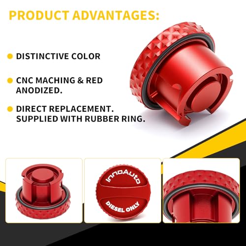 Magnetic Diesel RAM Fuel Cap Compatible with 2019-2025 Dodge Ram 1500 2500 3500 Tank cap Cover with O ring CNC Aluminum Gas Cap Replacement Accessories Red — view 6