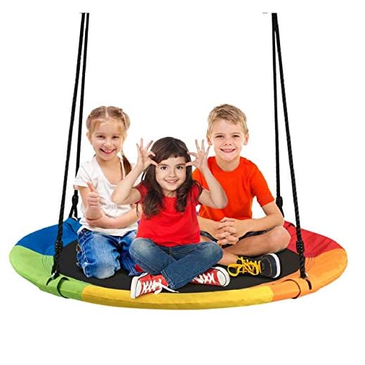 Costzon 40" Waterproof Saucer Tree Swing Set, Indoor Outdoor Round Swing Colorful Rainbow- Adjustable Hanging Ropes, Safe and Sturdy Swing for Children Tree Park Backyard (Multicolor)