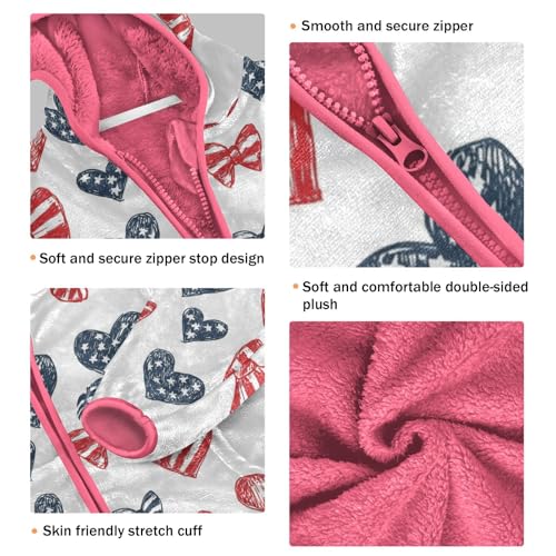 National Flag Bow Heart Girls Fleece Jacket Girls Fall Jacket Girl Coats Zip Up Hoodie Children Sherpa Warm Outerwear 2-10T3