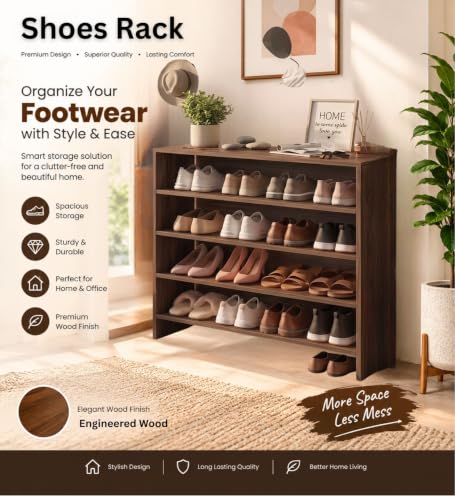 Image of Spyder Craft Engineering Wood Open Shelf Shoe Organizer Shoe Cabinet for Home, Shoe Rack with Multiple Shelves, Space Saving Shoe Rack for Entryway, Living Room & Bedroom, Colambian, DIY Assembly