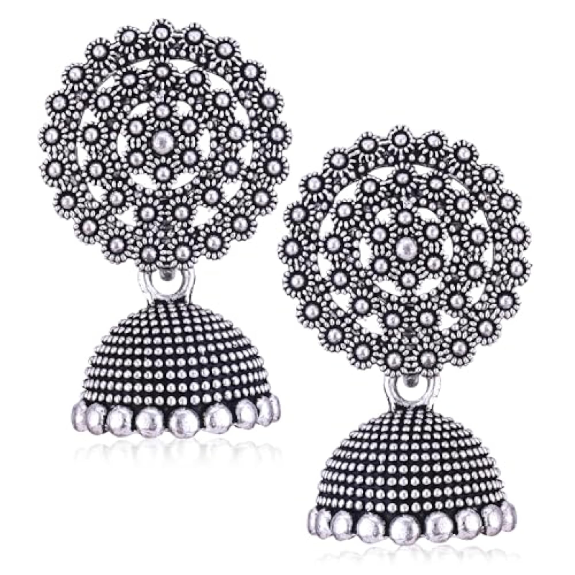 Fashion Oxidised Silver Jhumka Earrings for Women, Combo Set
