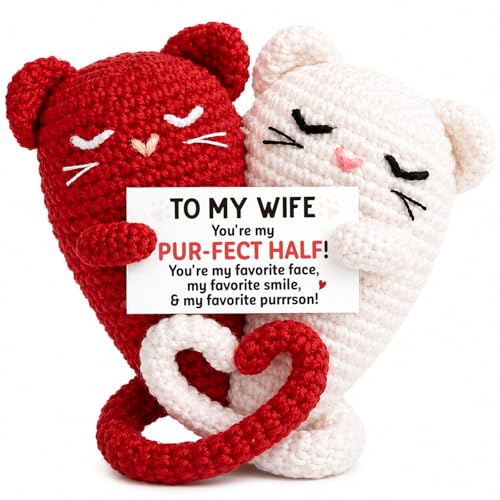Skyists Funny Crochet Cat Gifts for Wife Mothers Day - Mother's Day Birthday Gifts for Wife from Husband, Romantic Wedding Anniversary Valentines I Love You Gift for Women Her - Small Love Decor