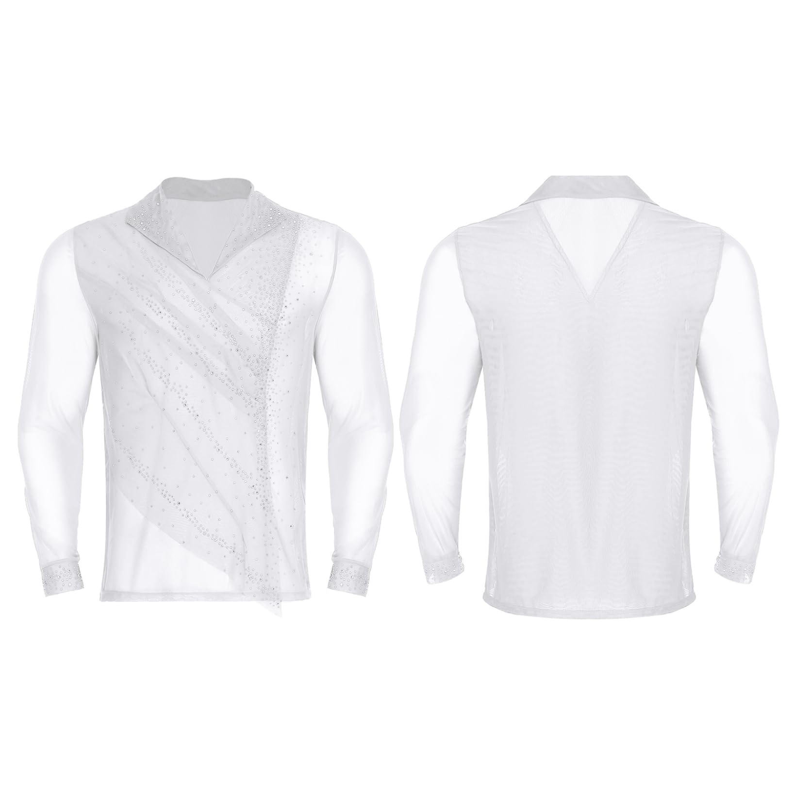 Camisa Baile de Salón para Hombre Leotardo Baile Latino Camisa de Patinaje Artístico para Competición S-XXL