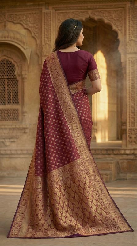 Image of C J Enterprise Women's Pure Soft Silk Saree With Blouse Piece For Wedding (Priya)