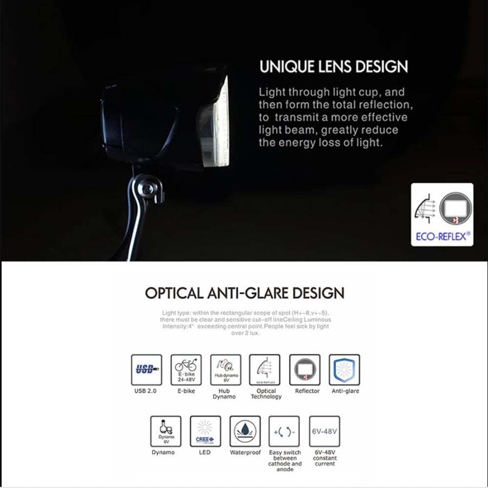 Faro a LED per Bicicletta, Luce per ebike, Luce per Bicicletta Professionale, 40 Lux, Impermeabile IPX5, Accessori per Bicicletta
