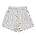 Womens High Waisted Sequin Shorts Drawstring Elastic Shorts Trendy Y2K Glitter Short Pants Night Party Clubwear Silver, S