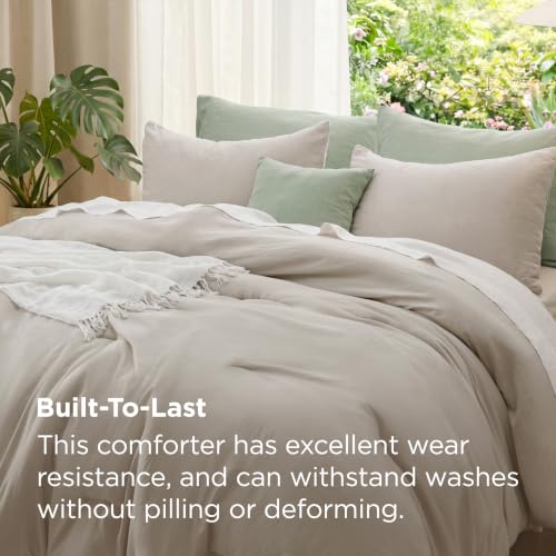 Image of Bedsure King Comforter Set, Muted Linen Soft Prewashed Bedding for All Seasons, 3 Pieces GentleSoft Bed Set, 1 Lightweight Comforter (104 inchx90 inch) and 2 Pillowcases (20 inchx36 inch)