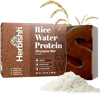 Herbishh Rice Water Shampoo Bar for Hair Growth – Strengthening & Nourishing,Solid Soap for Thinning Hair,Infused With Bio...