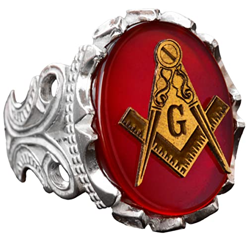 925K Sterling Silver Ring - Real Natural Red Agate Gemstone Ring - Symbols Unique Ring