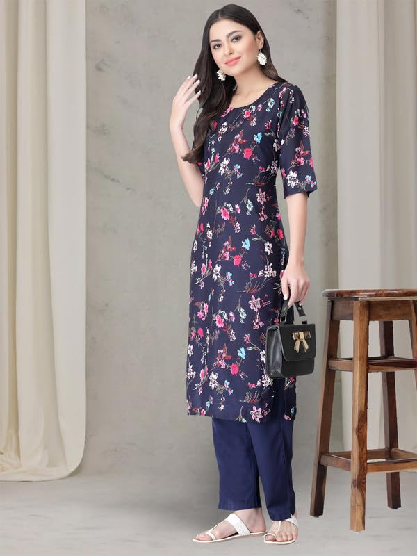 Pinkmint Women's Crepe Kurta Pant Set Kurta Set Comfortable Set For Women