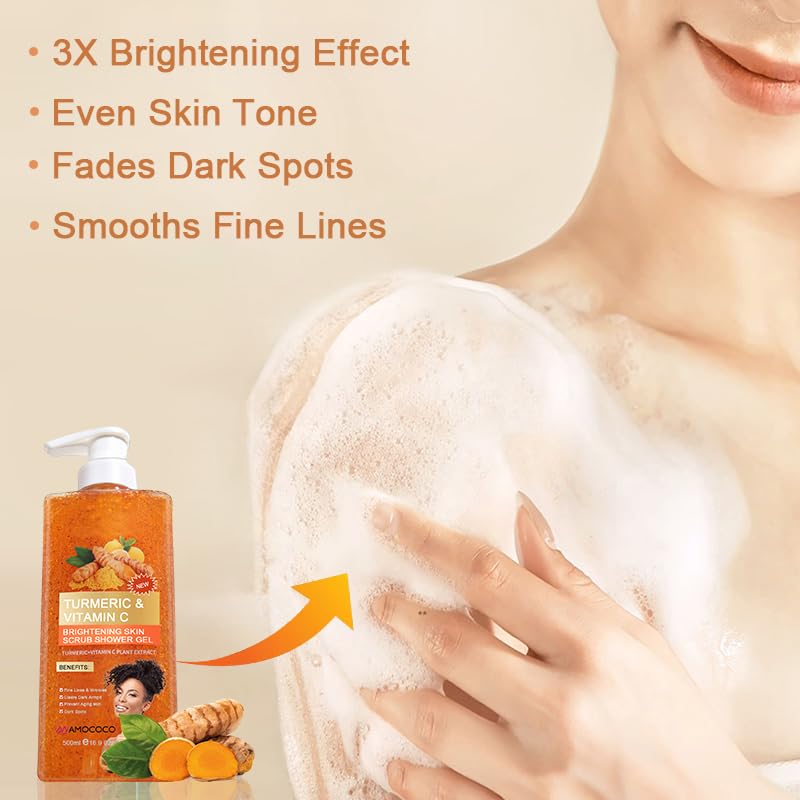 Turmeric Orange Vitamin C Body Wash with Cocoa Seed Exfoliant, Mattifying Scrub for Uneven Skin Texture, Body-Only Daily Use, 16.9 fl oz - Image 3