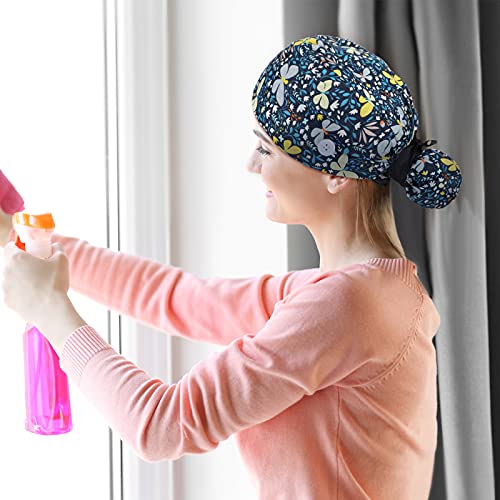 Image of Honoson 6 Pcs Scrub Caps Women with Buttons | Adjustable, Bouffant Surgical Caps, with Ponytail Holder, Cotton Nurse Hats