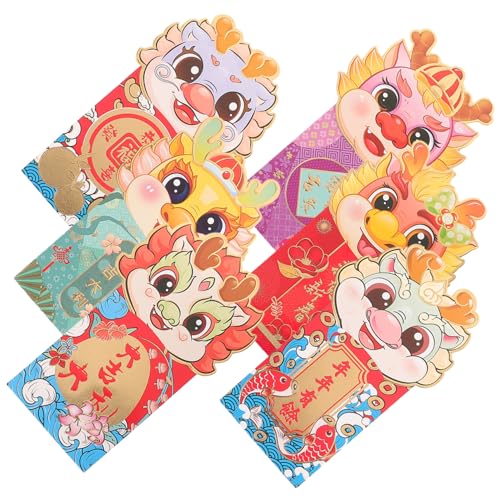 IMIKEYA 24個可愛いカートゥーンデザインの年ドラゴン年用赤い封筒 紙製お年玉袋 幸運をもたらす新年用エンベロープ 結婚式やお祝い事にも