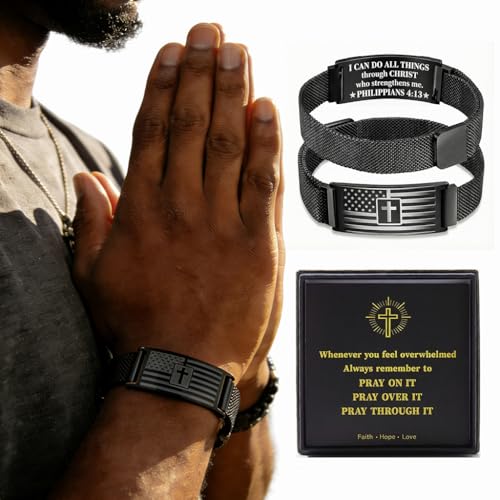 Pulsera Cruz Cristiana con Bandera Americana para Hombre miniatura 3