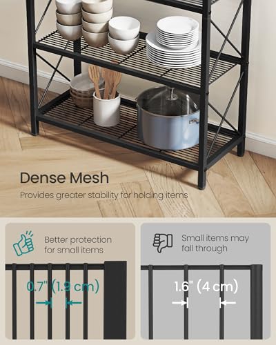 Image of SONGMICS 4-Tier Metal Storage Rack, Shelving Unit with X Side Frames | Dense Mesh, 12.6 x 31.5 x 44.3 Inches, for Entryway, Kitchen, Living Room, Bathroom, Ink Black UBSC184B01