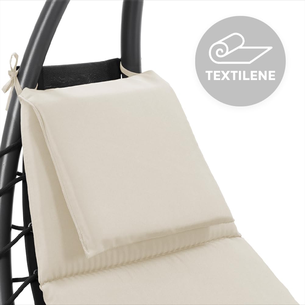 BAKAJI Lettino Sdraio Sospeso da Esterno con Cuscino Imbottito, Poltrona Amaca da Giardino Curva, Seduta Ergonomica e Ombrellone Parasole, Ideale per Patio, Balcone, Terrazzo (Beige)