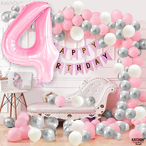 Image of KatchOn, Pink Giant Light Number 4 Balloon - 40 Inch, 4th Birthday Decorations Girl