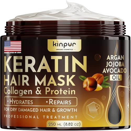 Keratin Hair Mask for Dry, Damaged or Long Hair - Deep Conditioner Masque with Protein, Coconut, Jojoba & Avocado Oil – Collagen Treatment for Hair Growth & Hydration, Split Ends Repair, Color-Safe