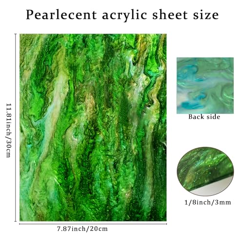 Image of Pearl Glitter Cast Acrylic Sheet 1 /8 Inch for Laser Cutting 12x8 Inch Sparkly Water Stream Pattern Acrylic for Laser Engraving, Crafts, DIY Projects (2, Green, 12x8 Inch)