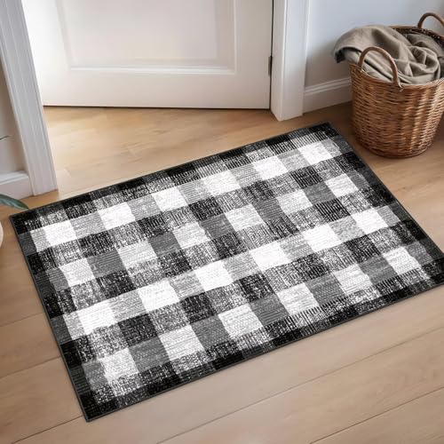 Image of Checkered Area Rug, 2x3, Black and White | Washable, Non Slip, Modern Neutral, For Living Room Bedroom Office Patio Dining Room