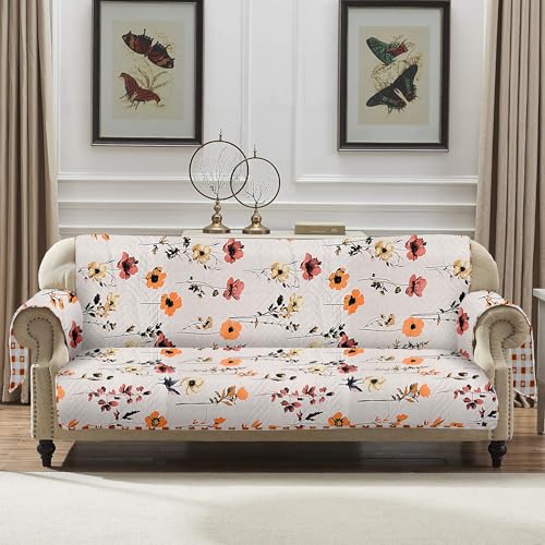 Image of Amazon Basics Printed Quilted Reversible Sofa Topper | 3 Seater | 170Cm X 175Cm | 325 GSM | Color - Red, Polyester Blend