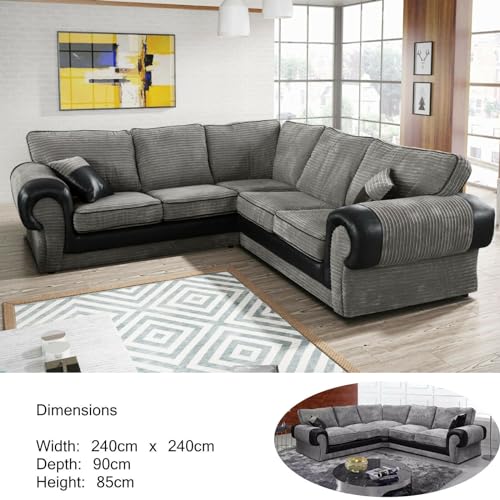 Kingsize Corner Sofa Fabric Grey Black Brown Mocha Soft Original Milan Suite Set (GREY/BLACK, KINGSIZE CORNER SOFA (5 SEATER)) - Image 4