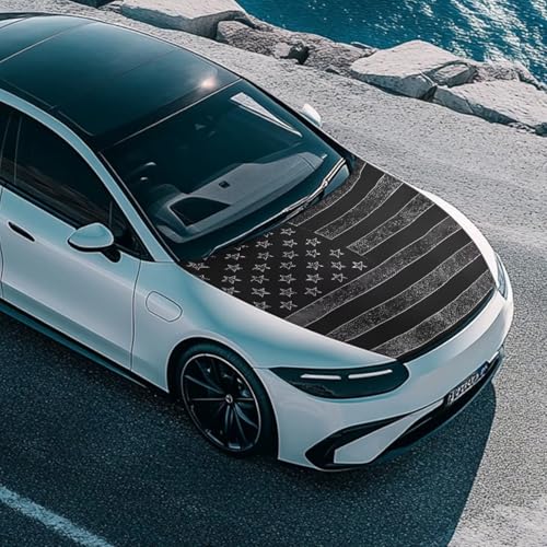 Image of Black American Flag USA Car Hood Cover Stretchable Polyester,Engine Cover,Elastic Fabrics Can be Washed,Car Bonnet All-Season Protection