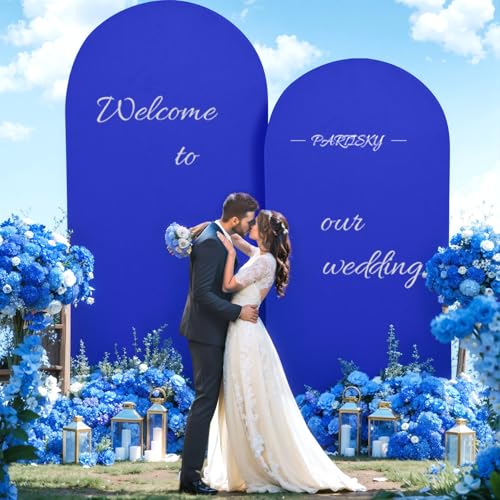 Image of Royal Blue Arch Backdrop Cover 6.6FT Spandex Fitted Wedding Arch Stand Covers Round Top Chiara Arch Covers Stretchy Backdrop for Birthday Party Ceremony Banquet Decoration