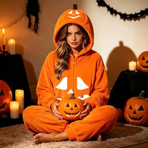 Womens Jumpsuit Pumpkin Onesie Pajamas Funny Halloween Hooded Loungewear - image 4