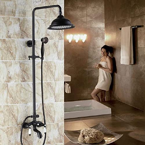 Colonne de douche cascade noire pour baignoire, ensemble mural rétro avec double levier