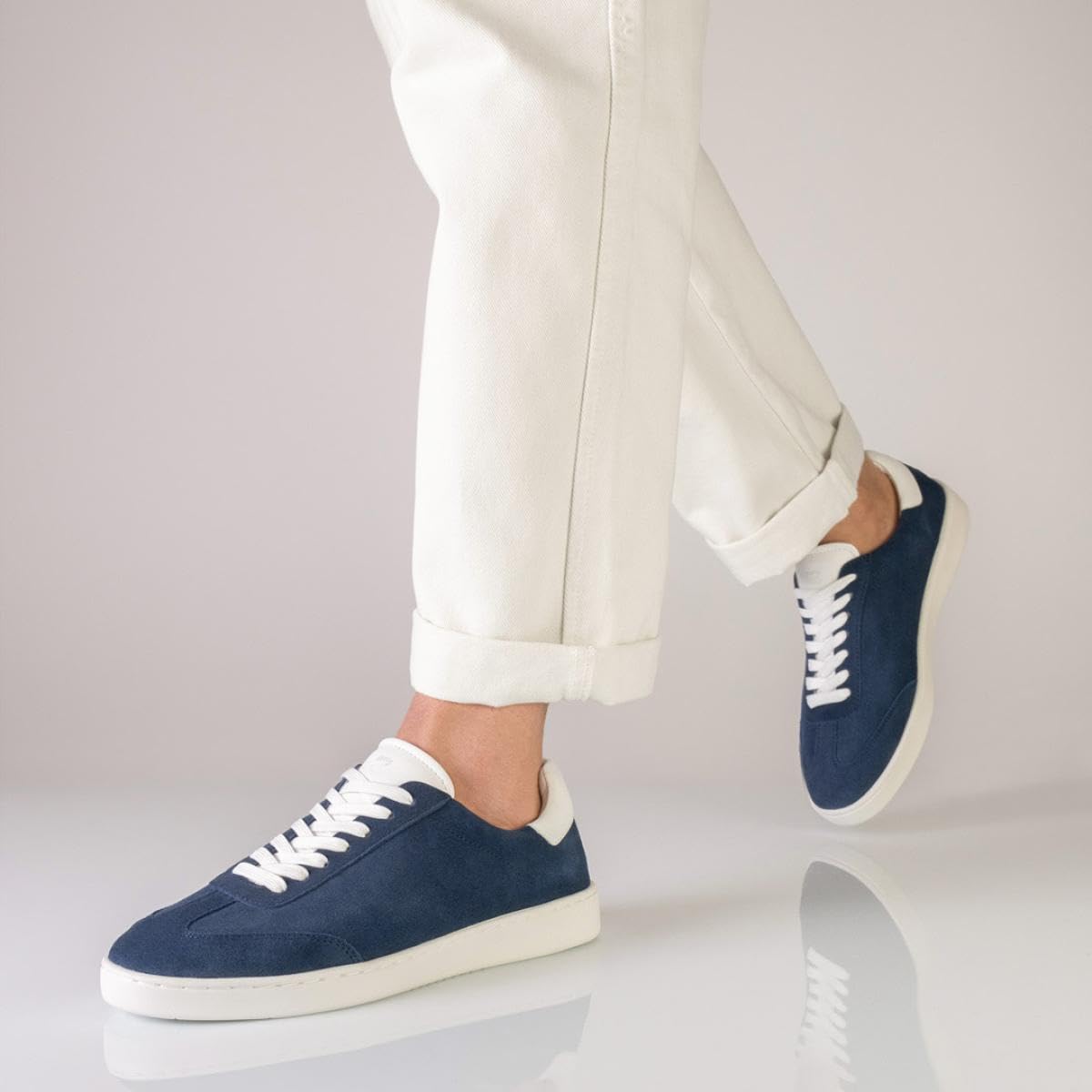 Anna Kern Suny Herren Dance Sneakers 7405 - Velourleder blau/Leder weiß - Normalweite - durchgehende PU Sohle - herausnehmbare Mehrweiten-Zwischensohle