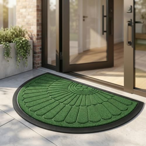 Image of Heavy Duty Front Door Mat 45 x 75 cm, Outdoor Indoor Welcome Mat, Non Slip Dirt Trapper Entrance Rug for Entryway, Patio & Porch,Washable Low Profile Foot Mat (Green D Mat)