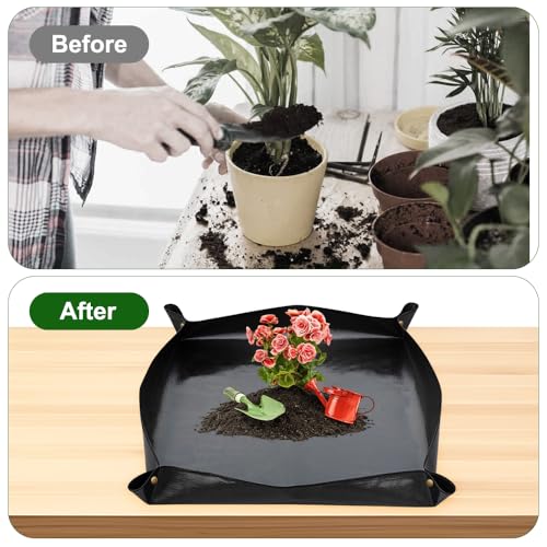 2 Stück wasserdichte Pflanzmatte 100x100 cm PE Gartenmatte Pflanzmatte Faltbar Pflanzunterlage,Anti-Leckage-Design,Pflanzen Umtopfmatte Schwarz Pflanzunterlage für Umtopf,Sukkulenten,Sämling Schwarz