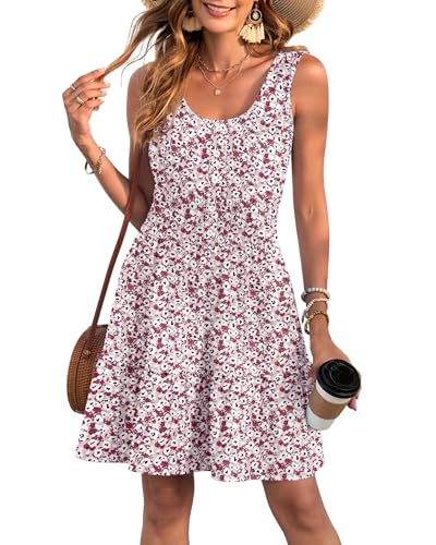 Image of AUSELILY Women Summer Dress Sleeveless Tank Button Down Dresses | Tank button down dress, Empire waist smocked, Casual beach vacation summer dresses with pockets