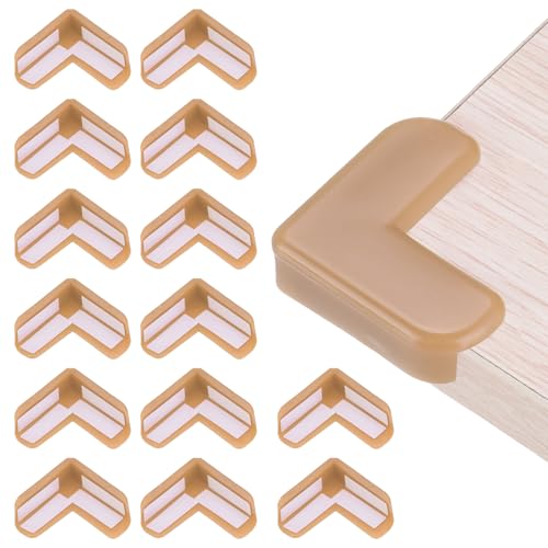 Image of uxcell Corner Protectors, 16 Pcs Table Corner Protectors, Furniture Corner Guard and Edges Safety Bumpers for Table Edges and Sharp Corners (L-Shaped, Brown)