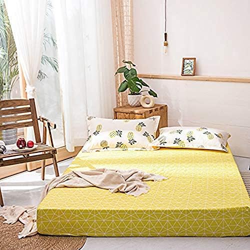 AOJIM Pure Cotton Vibrant Colors Printing Fitted Sheet Twin Size 39"x75" with 15" Deep Pocket Design Yellow Mattress Cover for Kids/Adults