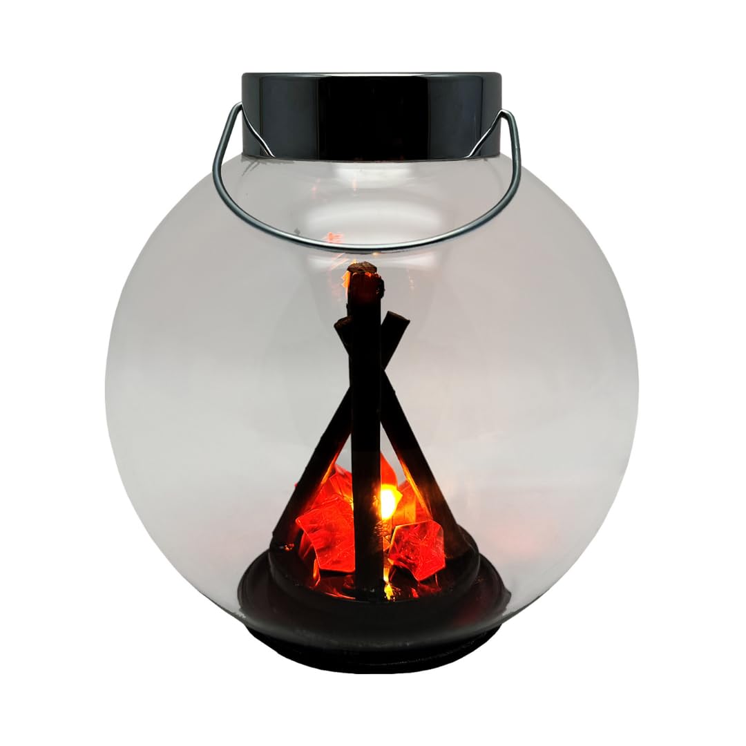 Cello Gleneagles Campfire LED Round Lantern, USB Powered, Realistic Flame Effect, Flameless Decoration Light, Portable Lantern for Home Decor, Night Lantern, Night Light, LED Lamp