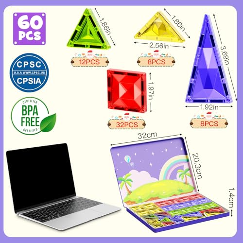 YOGOHEE Magnetbausteine Reise Kinder: 60 Teile 5cm Bauset mit Metallbox – Ansicht 4