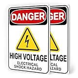2 PC Reflective Danger High Voltage Sign, 7x10 Aluminum Warning Signs for Property, Electrical Shock Hazard