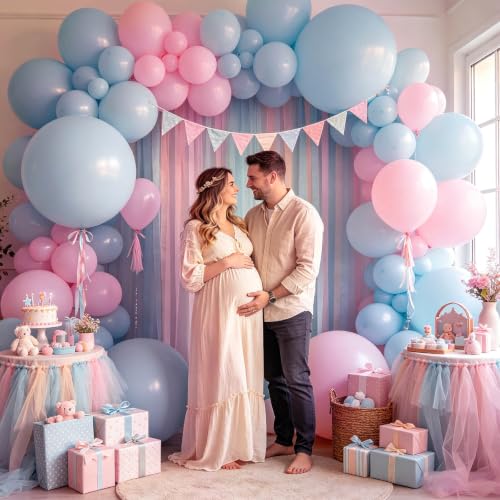 Image of 68Pcs Pink and Blue Latex Balloons, 12 Inch Pink Blue Gender Reveal Balloons for Boy or Girl Gender Reveal Birthday Party Baby Shower Anniversary Decorations.