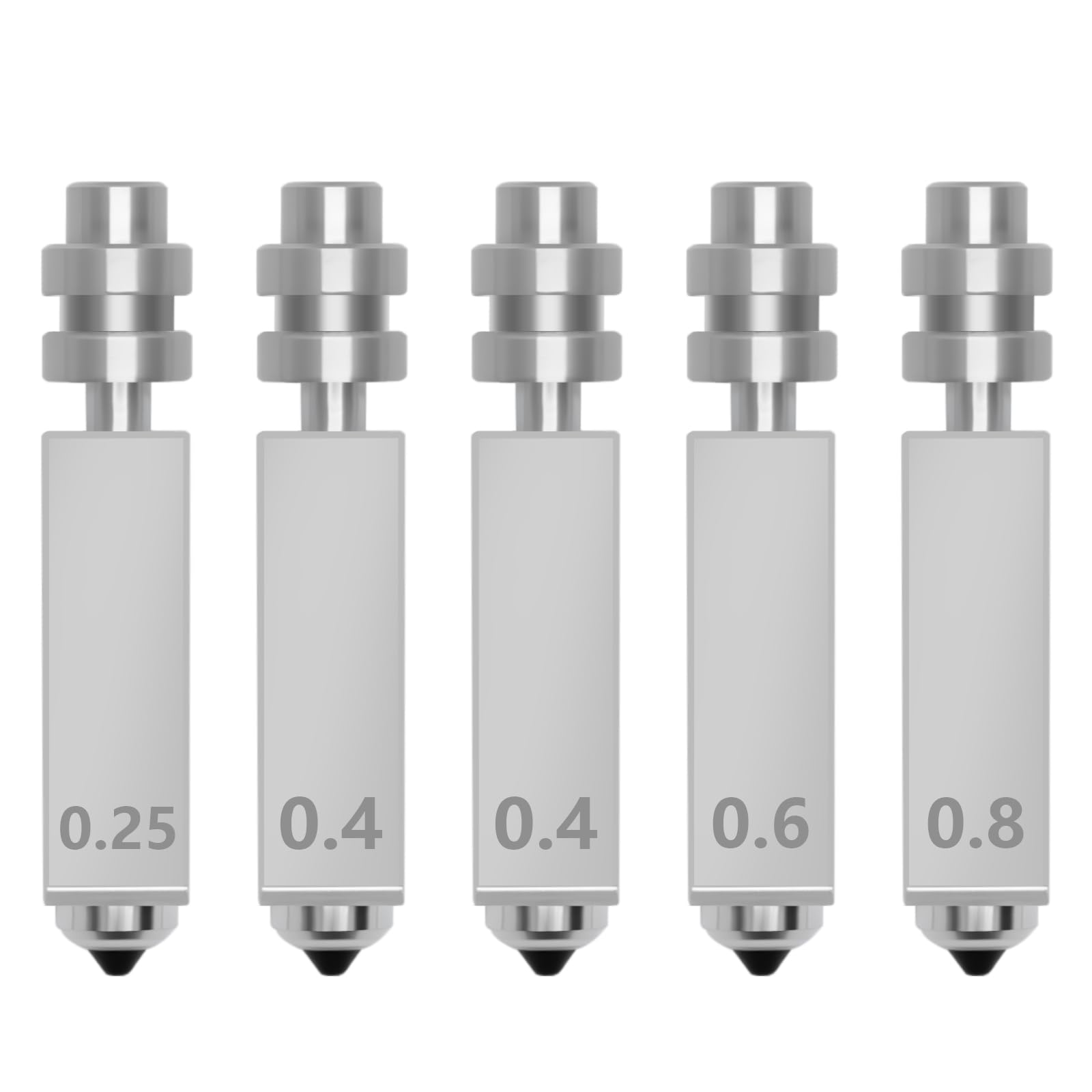 Set di 5 ugelli per Anycubic Kobra X, 0,25/0,4/0,6/0,8 mm, ugelli a cambio rapido integrati in acciaio temprato, hotend interamente in metallo per stampa ad alta velocità, set di ricambio per