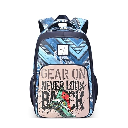 Image of Gear Frolic 17 inch /20L Medium Water Resistant School Bag /Casual Backpack /Daypack /Laptop Bag for Boys /Girls (Blue - Cream)
