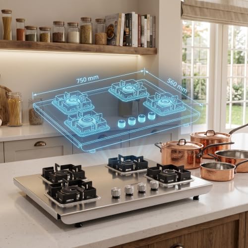 Image of Sunshine Osaka 4 Burner Stainless Steel Gas Stove | ISI Certified | High-Efficiency Brass Burners | Ultra Slim Body | Heavy Duty Pan Supports | Auto Ignition | 10-Year Burner Warranty