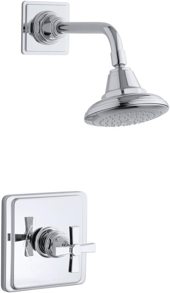 Kohler TS13134-3A-CP Pinstripe Pure Rite-Temp® Shower Valve Trim with Cross Handle & 2.5 Gpm Showerhead Polished Chrome