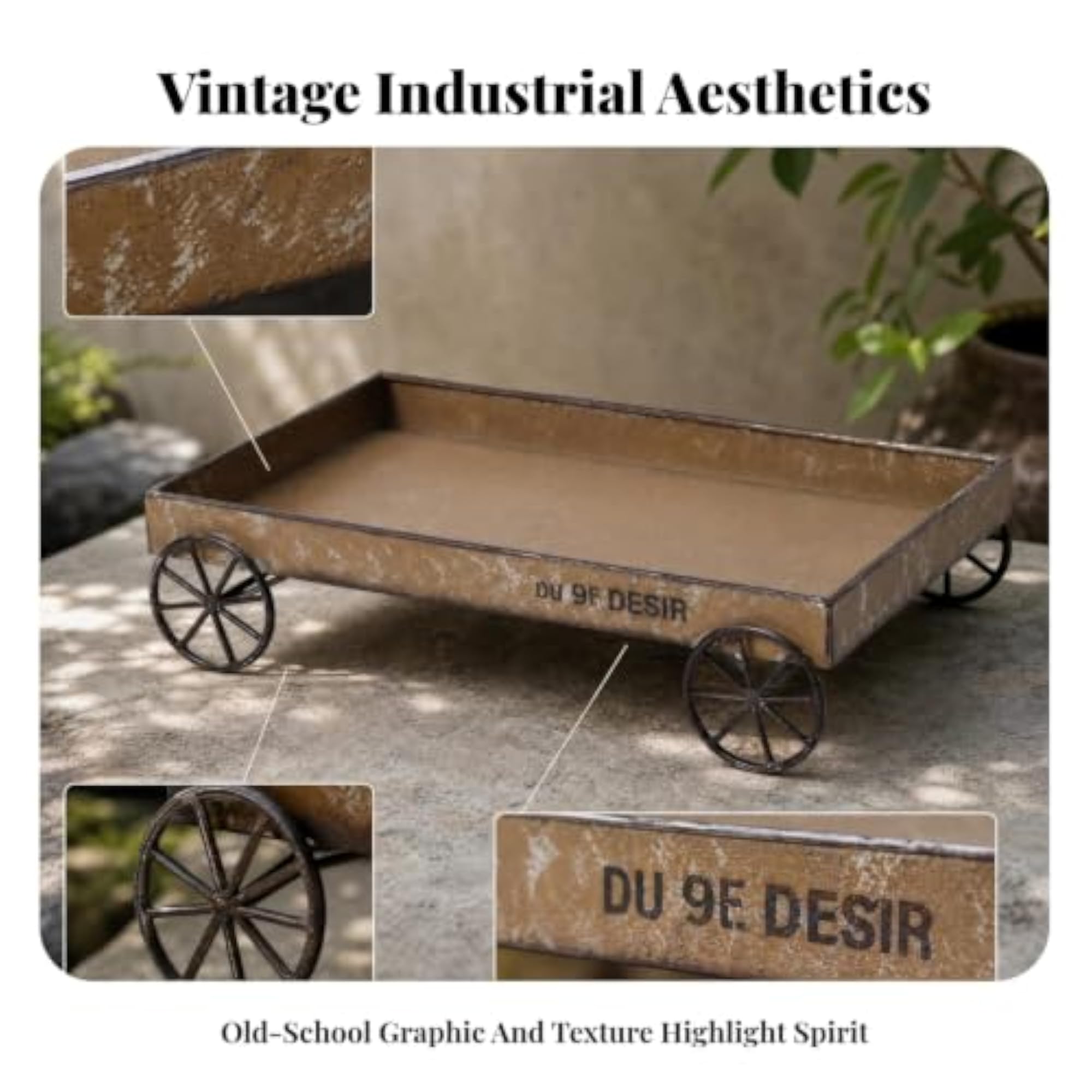 Spoked Wheels Iron Tray, Rustic Metal Design
