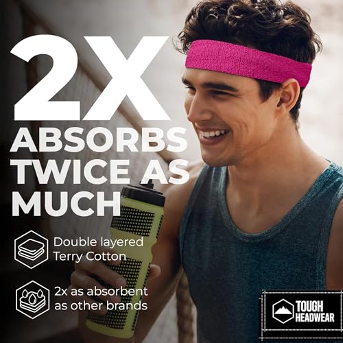 Image of Tough Headwear Terry Cloth Headband - Sweat-Wicking Running Head Band - Basketball Accessories - Headband for Washing Face