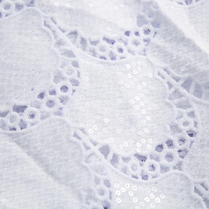 African Lace Fabric 5 Yards, Nigerian Solid White Jacquard Water Soluble Lace Fabric for Party Wedding Dress Sewing 36106