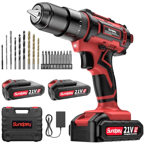 Sundpey Taladro Percutor A Bateria - 21v Atornillador Electrico Con 2x2.0ah Baterias, 45nm Max Taladro Atornillador Batería Inalámbrico, 25 3 Ajuste De Par, 2 Velocidad, 10mm Portabrocas Metálica, Led Sundpey Taladro Percutor A Bateria - 21v Atornillador Electrico Con 2x2.0ah Baterias, 45nm Max Taladro Atornillador Batería Inalámbrico, 25 3 Ajuste De Par, 2 Velocidad, 10mm Portabrocas Metálica, Led