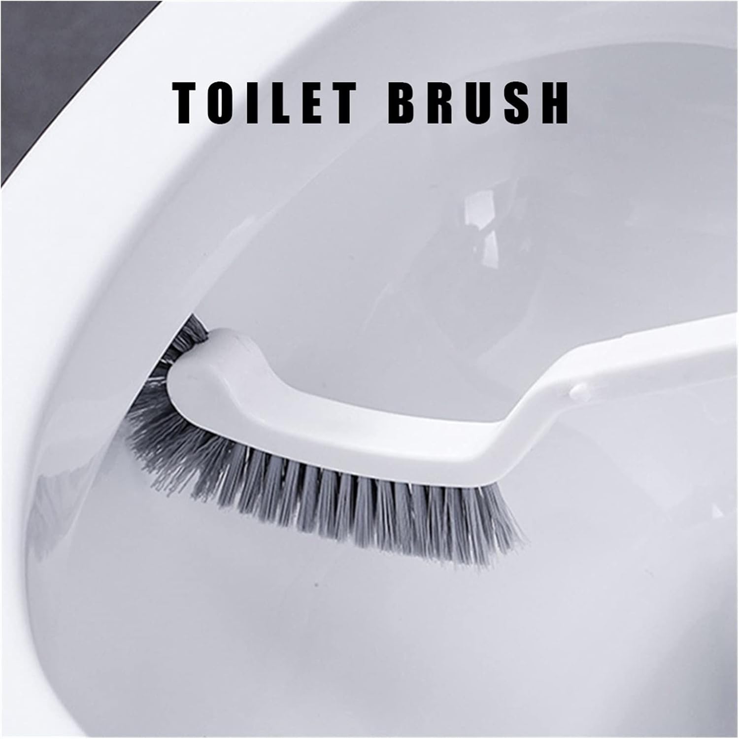 Toilet Brush Groove Curved Washing Tool Toilet Cleaning Brush Hanging Plastic Long Handle for Bathroom Accessorie Toilet Brush Holder(Gray)