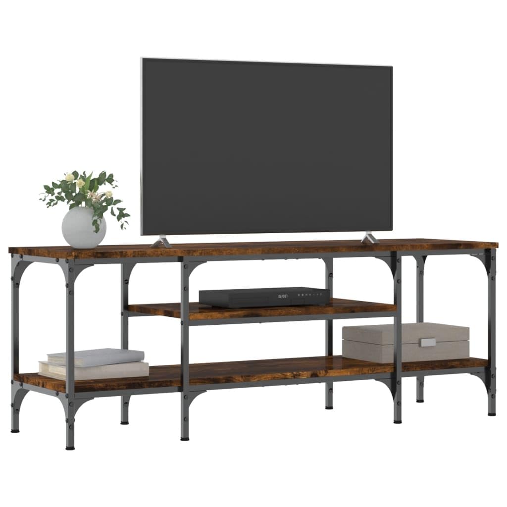 Mueble de TV de madera y hierro con espacio de almacenamiento, estilo industrial bajo, 121 x 35 x 45 cm, madera y hierro, estantería abierta con espacio de almacenamiento, aparador moderno